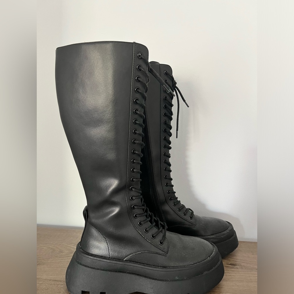 Platform Lace Up Black Combat Boots